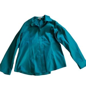 Coldwater Creek women's dress shirt L (14) teal button down with collar No Iron